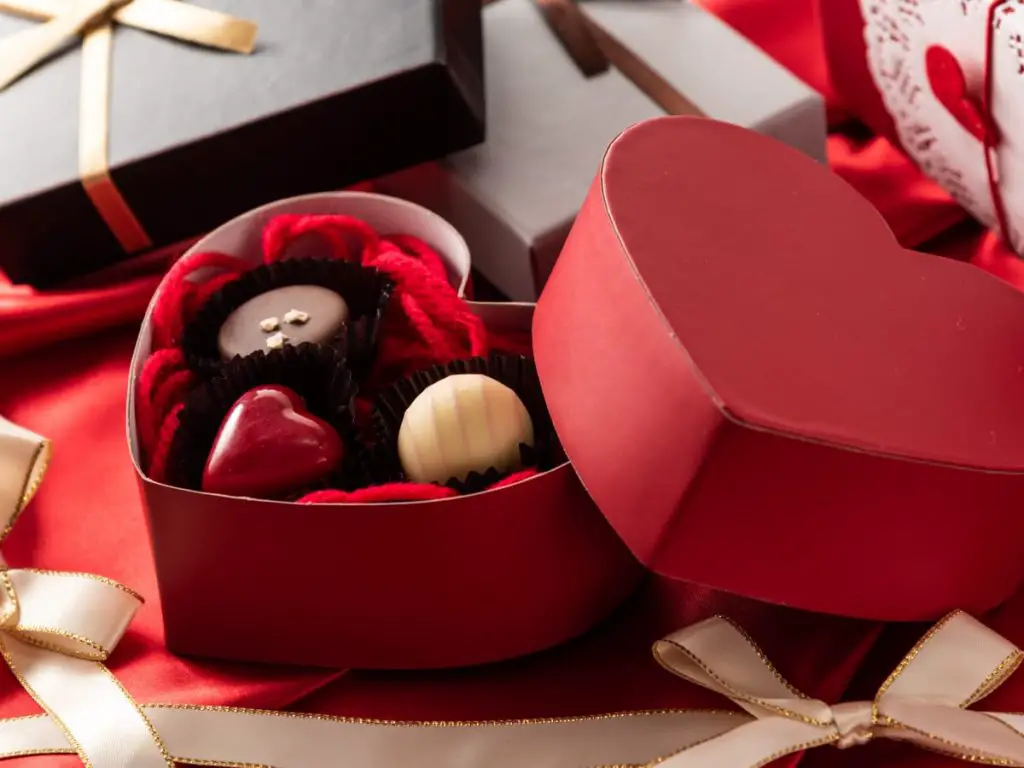 Chocolates in heart shape box