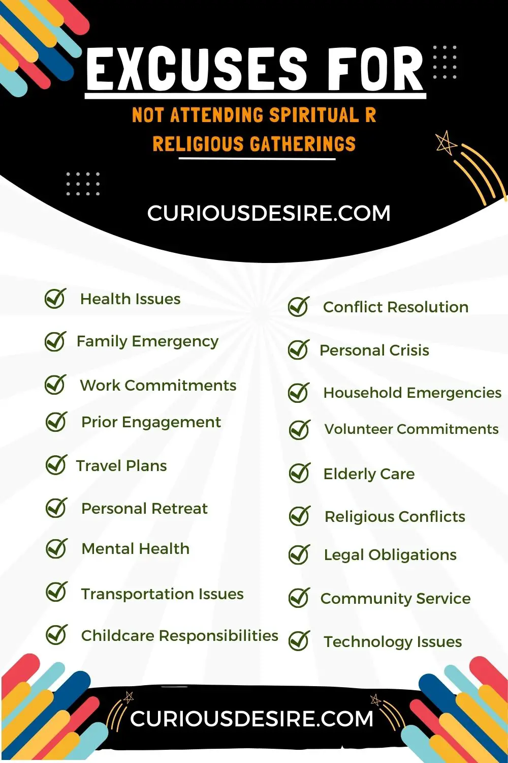 Excuses for not Attending Spiritual Religious Gatherings