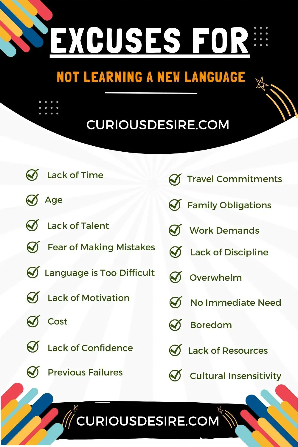 Top 30 Excuses for not Learning a new Language