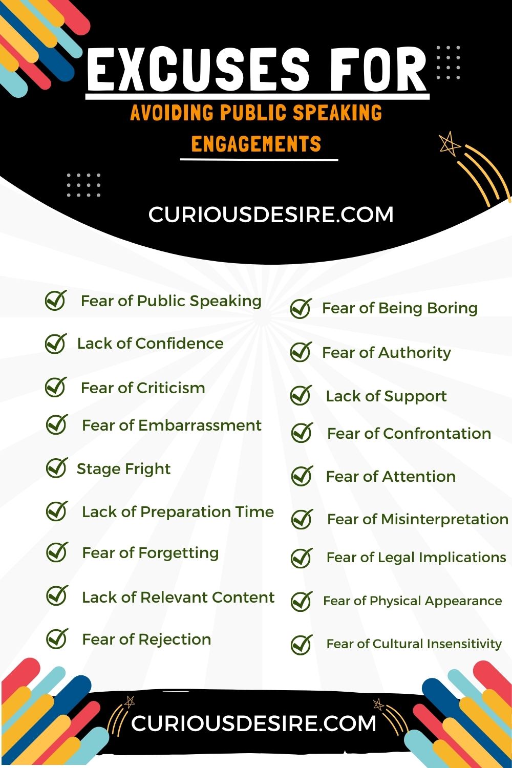 Top 30 Excuses for Avoiding Public Speaking Engagements