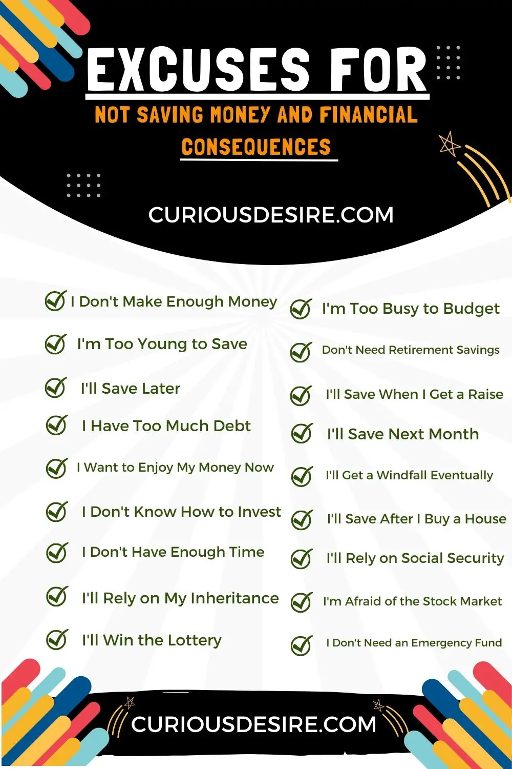 Top 30 Valid Excuses For Not Saving Money And Financial Consequences