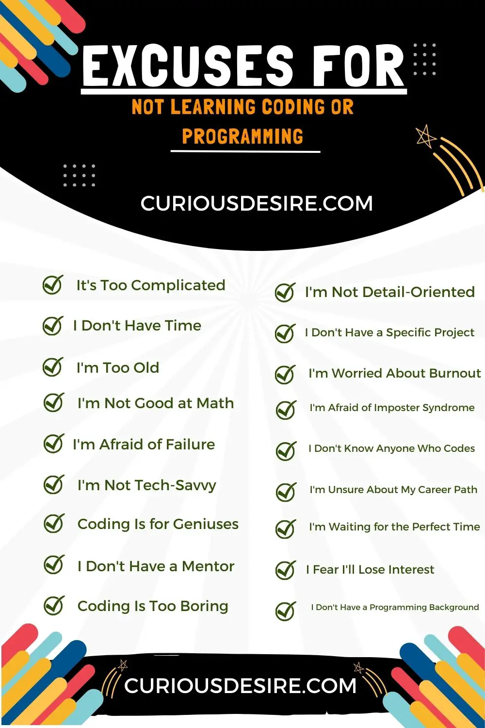 Top 30 Valid Excuses For Not learning Coding Or Programming