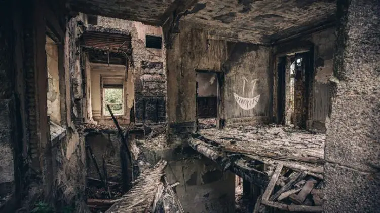 A building affected by fire damage