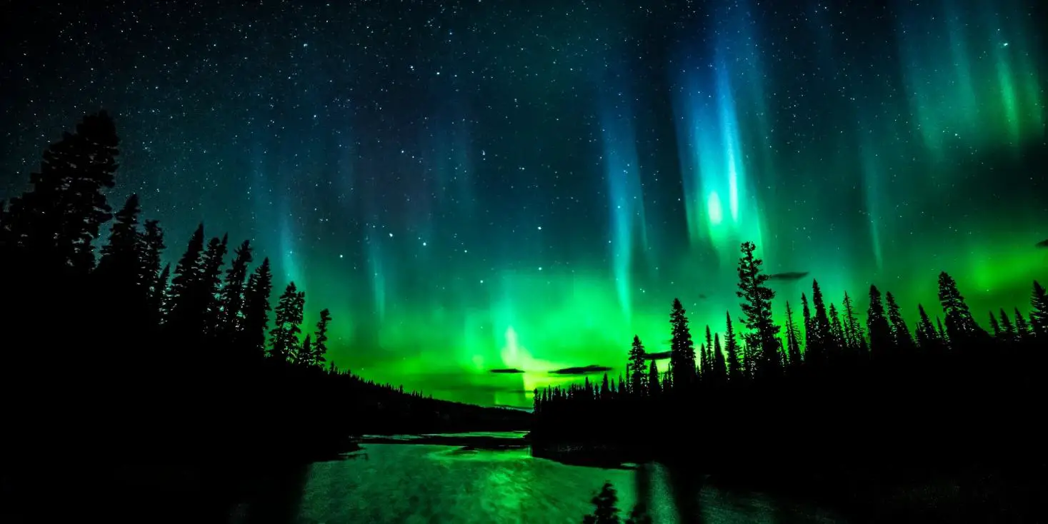 The Northern Lights with prominent shades of green