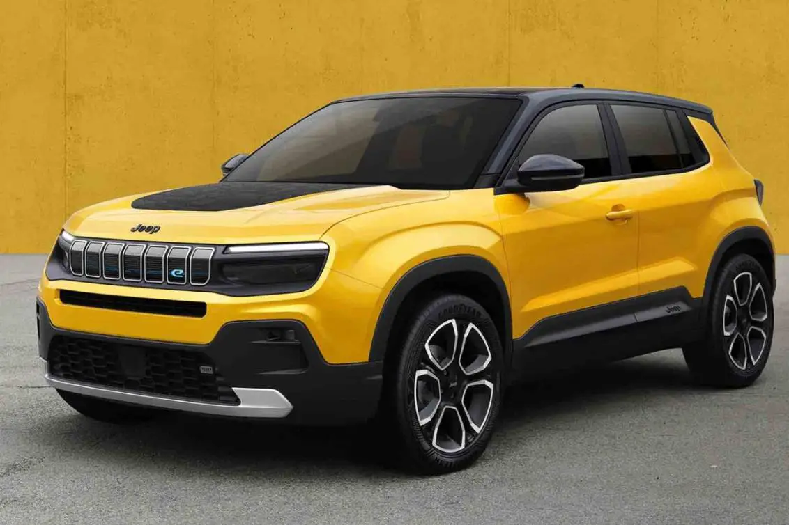 A yellow electric jeep 