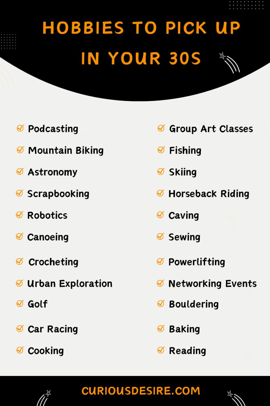 Hobbies To Pick Up In Your 30s - Infographic