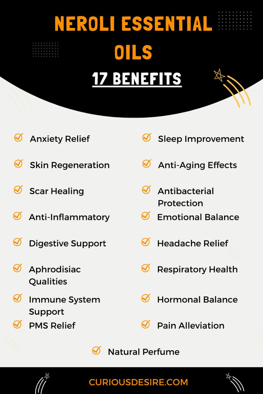 benefits of neroli essential oils - infographic