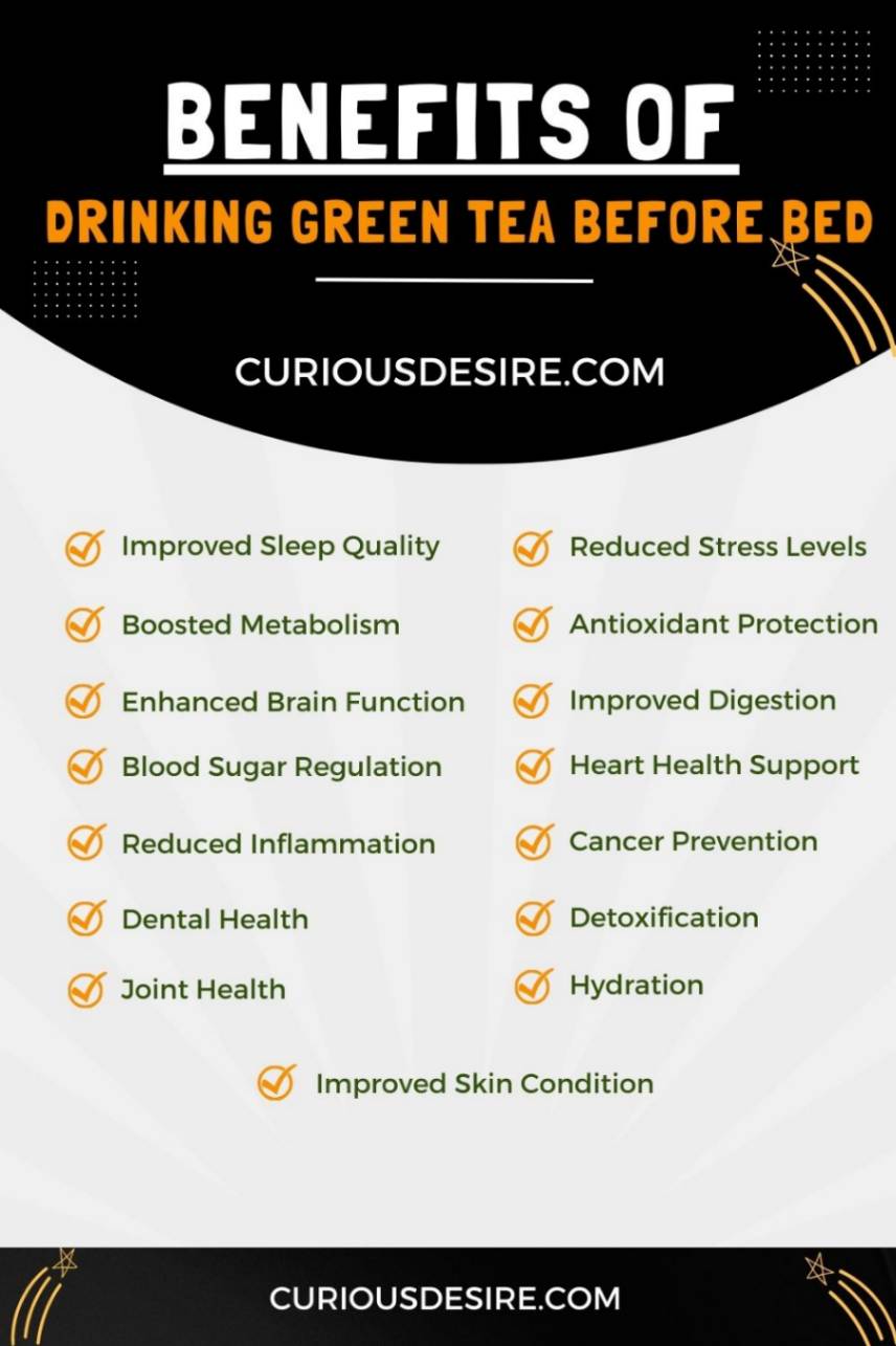 Benefits of Drinking Green Tea Before Bed infographic