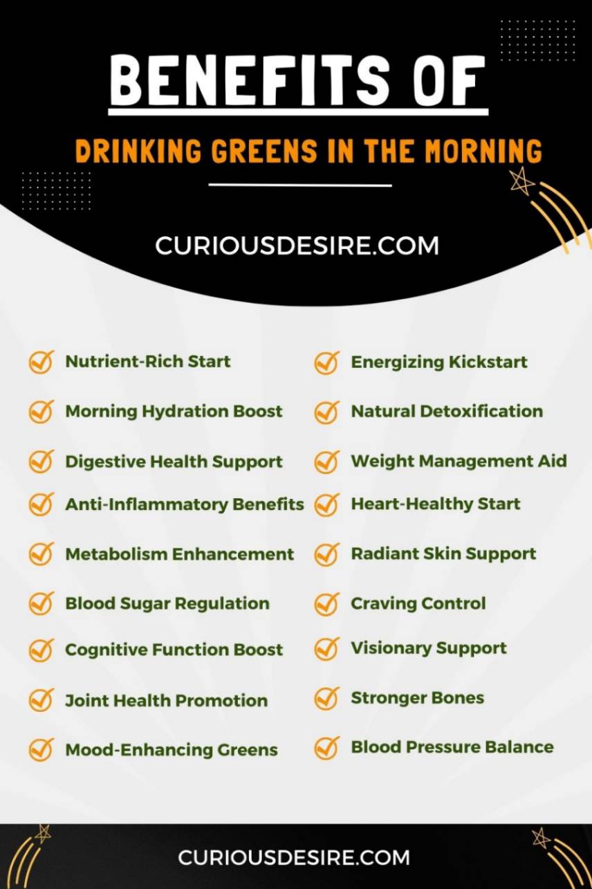 Benefits of Drinking Greens in the Morning infographic 