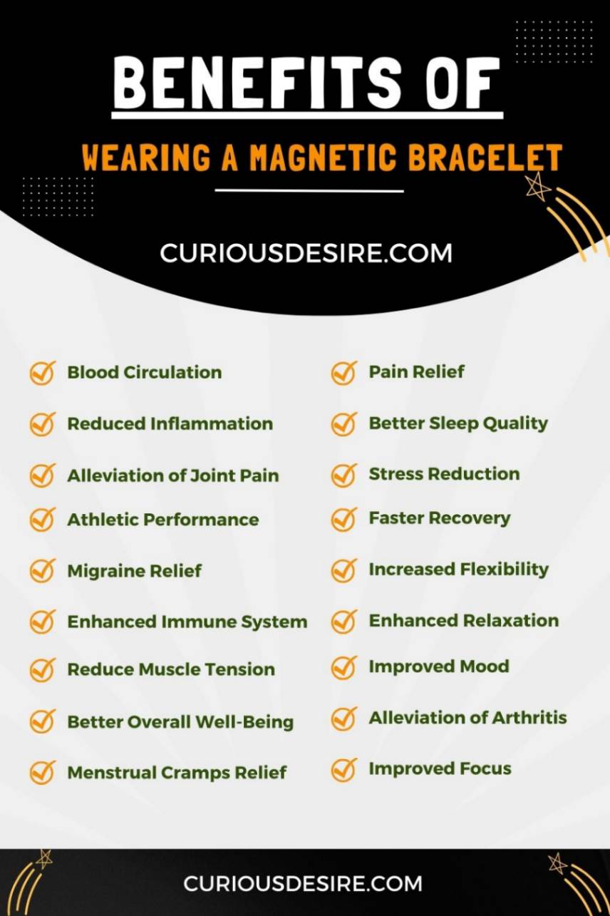 Benefits of Wearing a Magnetic Bracelet infographic