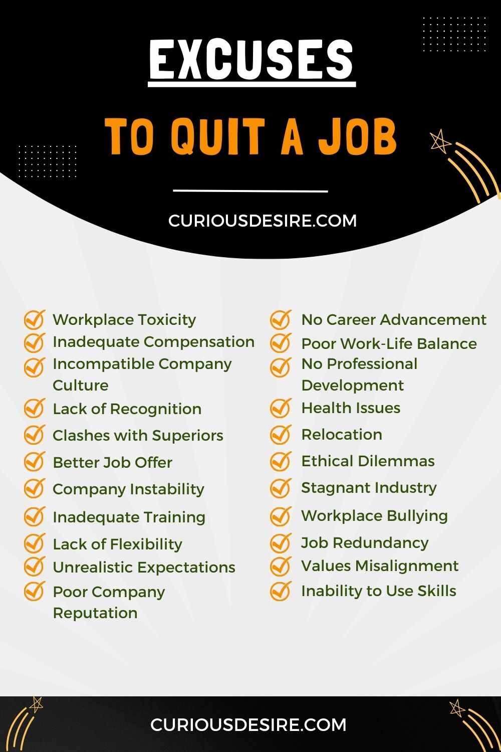 30 Best Excuses To Quit A Job Infographic