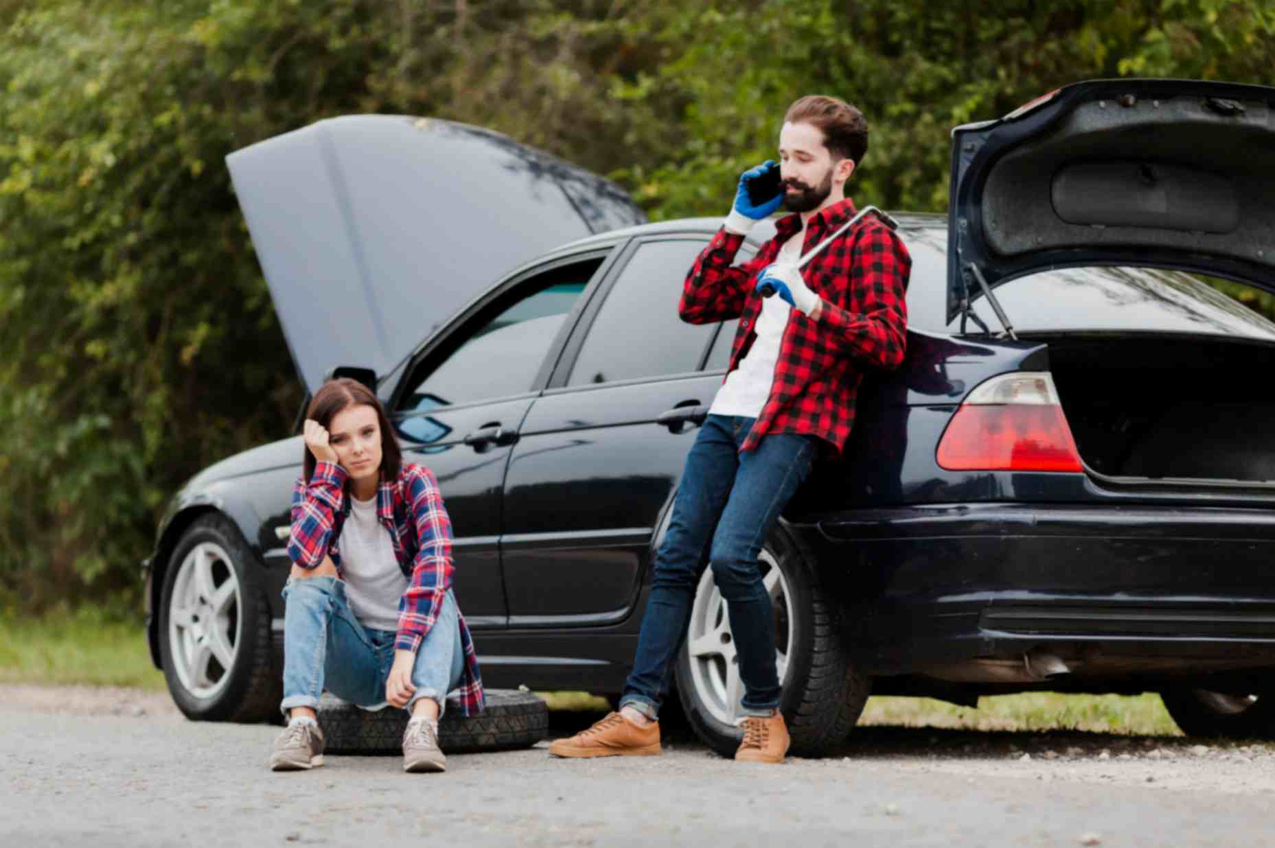 Car Breakdown Men Calling For Help