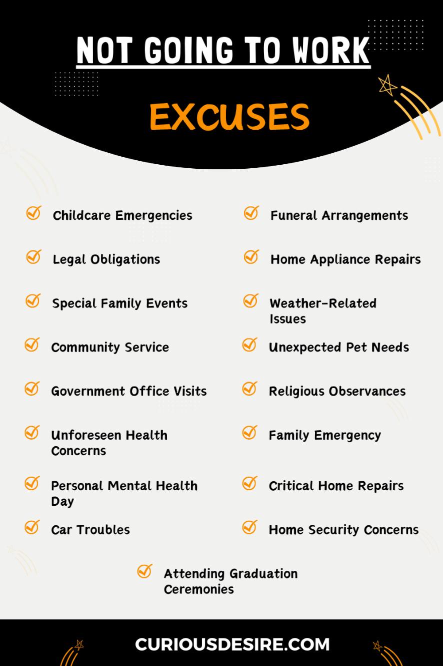 Excuses For Not Going To Work - Infographic