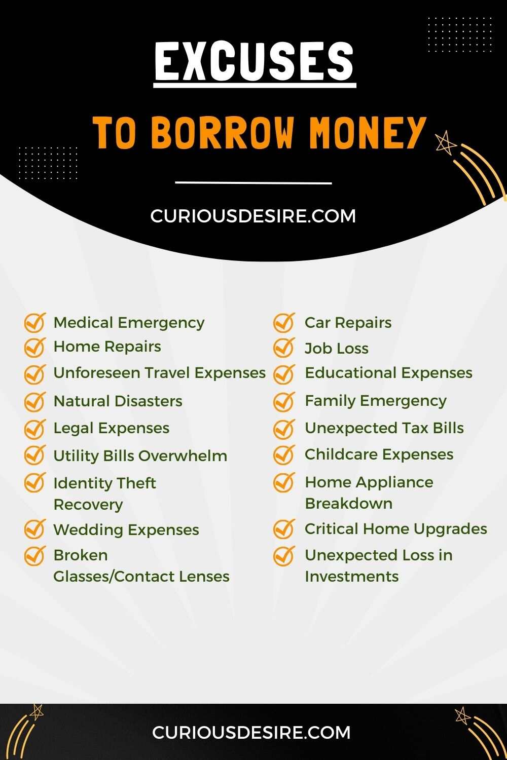 20 Best Excuses To Borrow Money Infographic