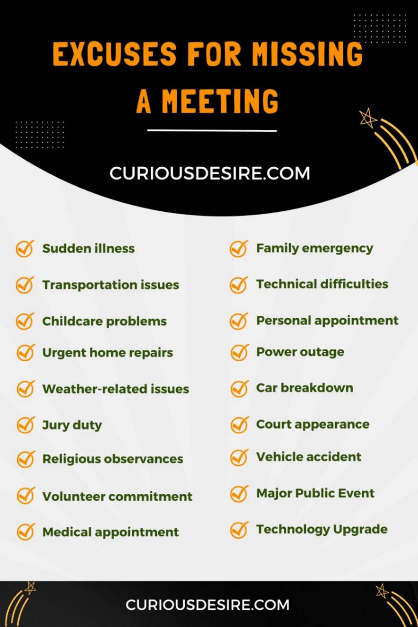 Excuses for Missing a Meetings infographic