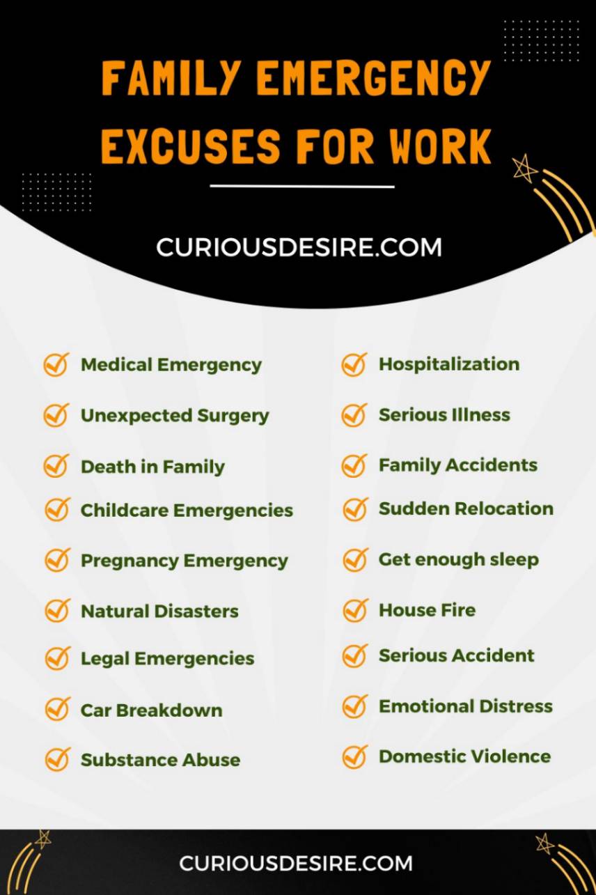 Family Emergency Excuses for Work infographic