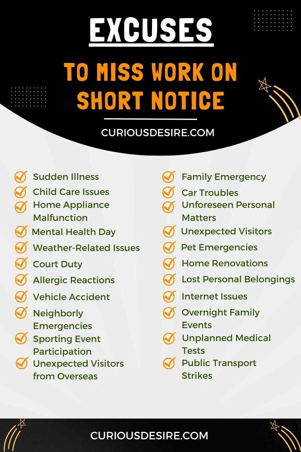 Good Excuses to Miss Work on Short Notice- Infographic