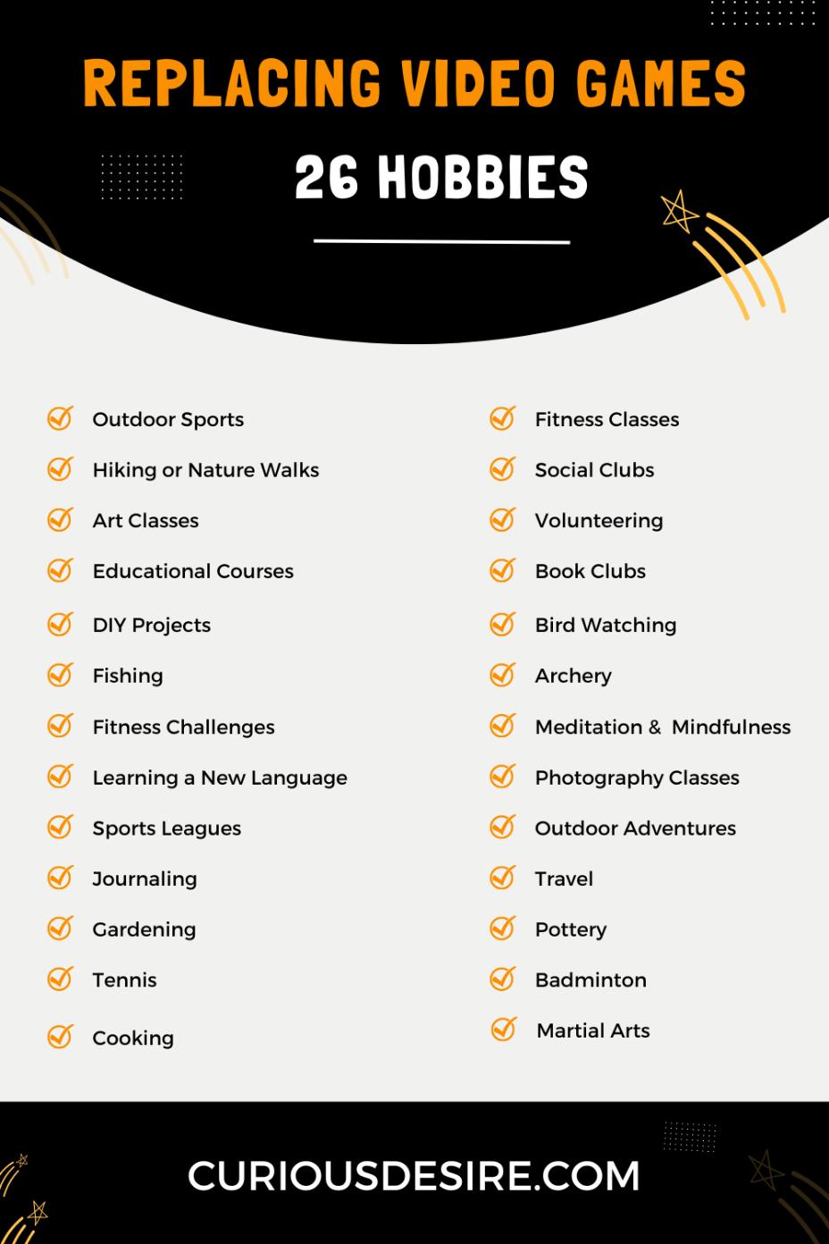  Hobbies To Replace Video Games - Infographic