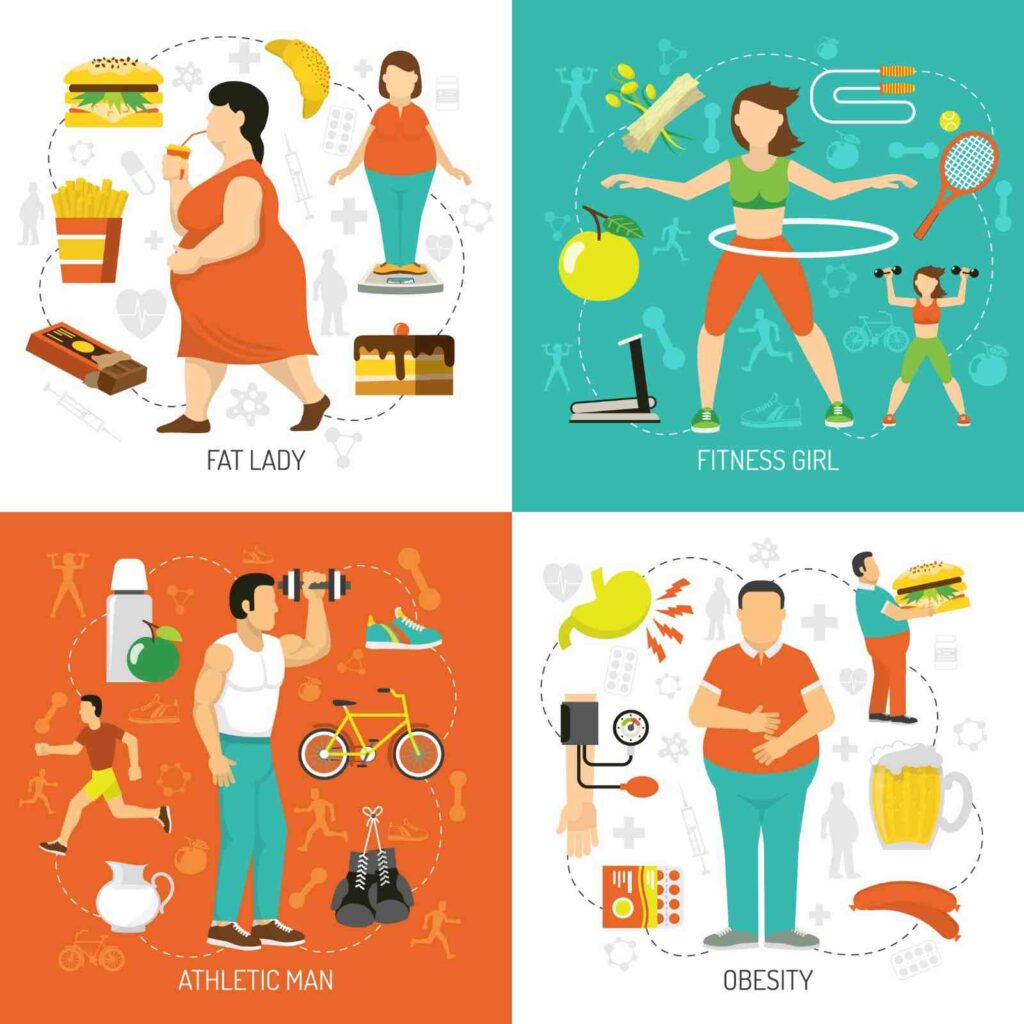 One is excercising explaining the importance of healthy diet and other one is over eating 
