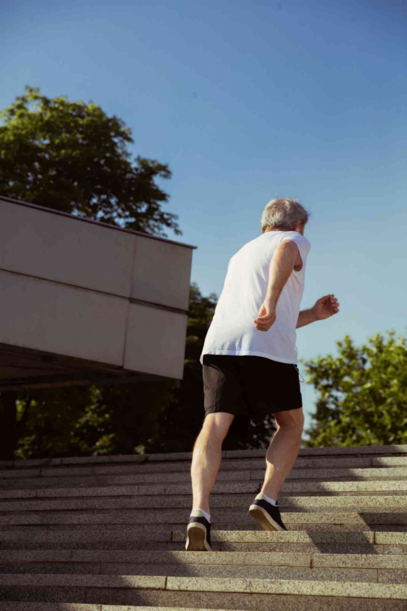 Old Men Climbing Up the Stairs and Doing Excercise 