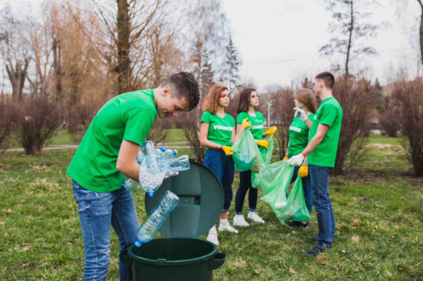 A group of young men and women on eco protection volunteering work