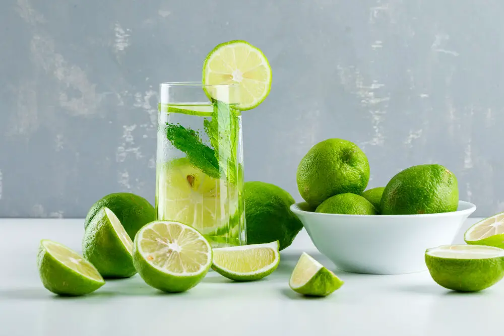 lemonade glass with lemons herbs