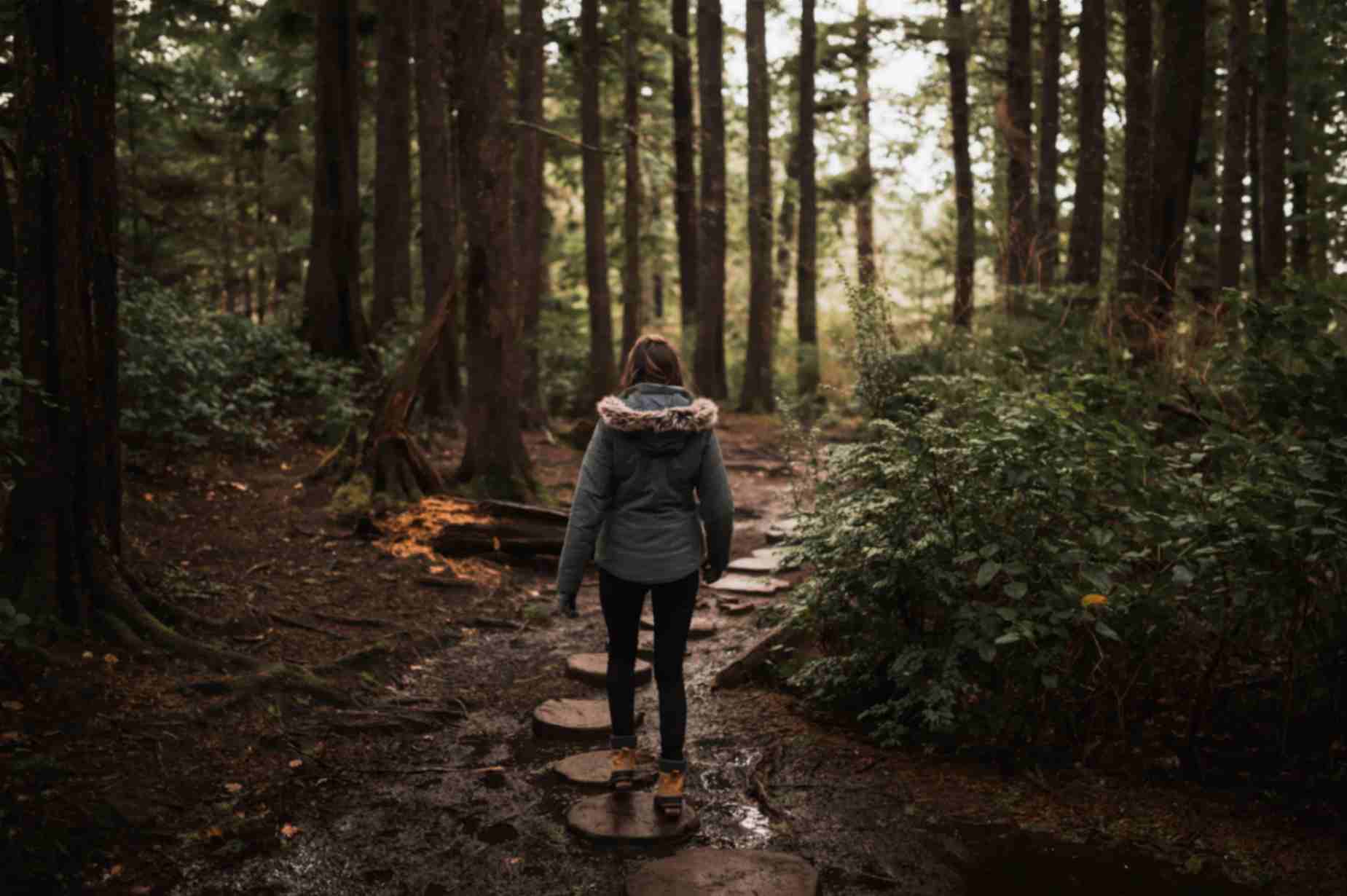 women walking through the forest
