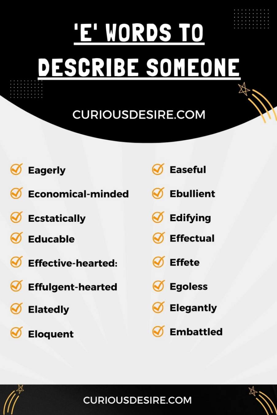 E Words to Describe Someone infographic 