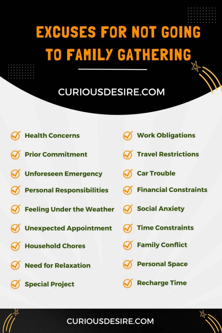 Excuses for Not Going to Family Gathering infographic