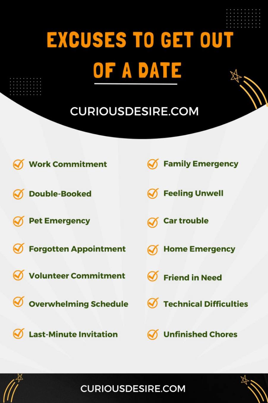 Excuses to Get Out of a Date infographic 
