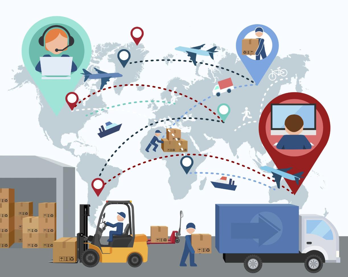 Pictorial Cartoon Illustration: Supply Chain Management's Global Reach and Expansion