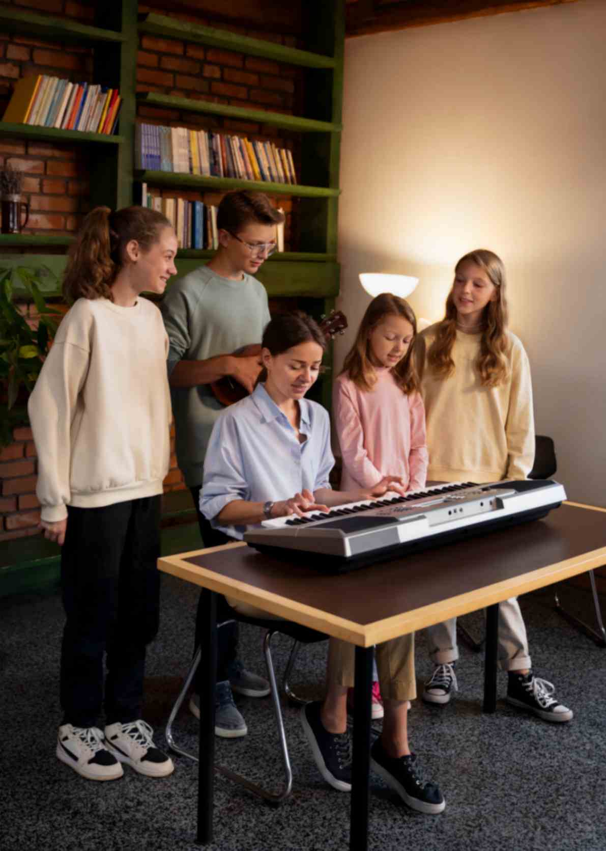 Kids playing piano and performing
