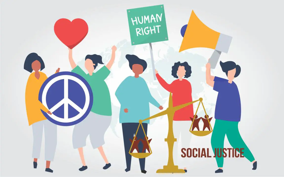 Cartoon depiction of humans advocating for social justice.