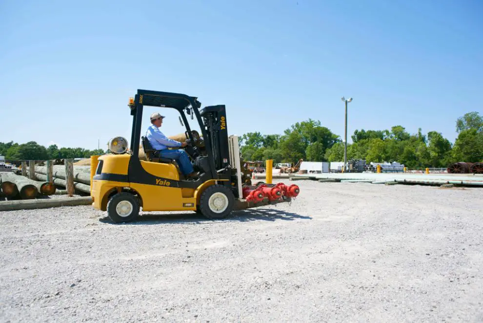 An outdoor forklift in action. 
