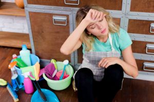 Women Feeling Tired After Cleaning the House