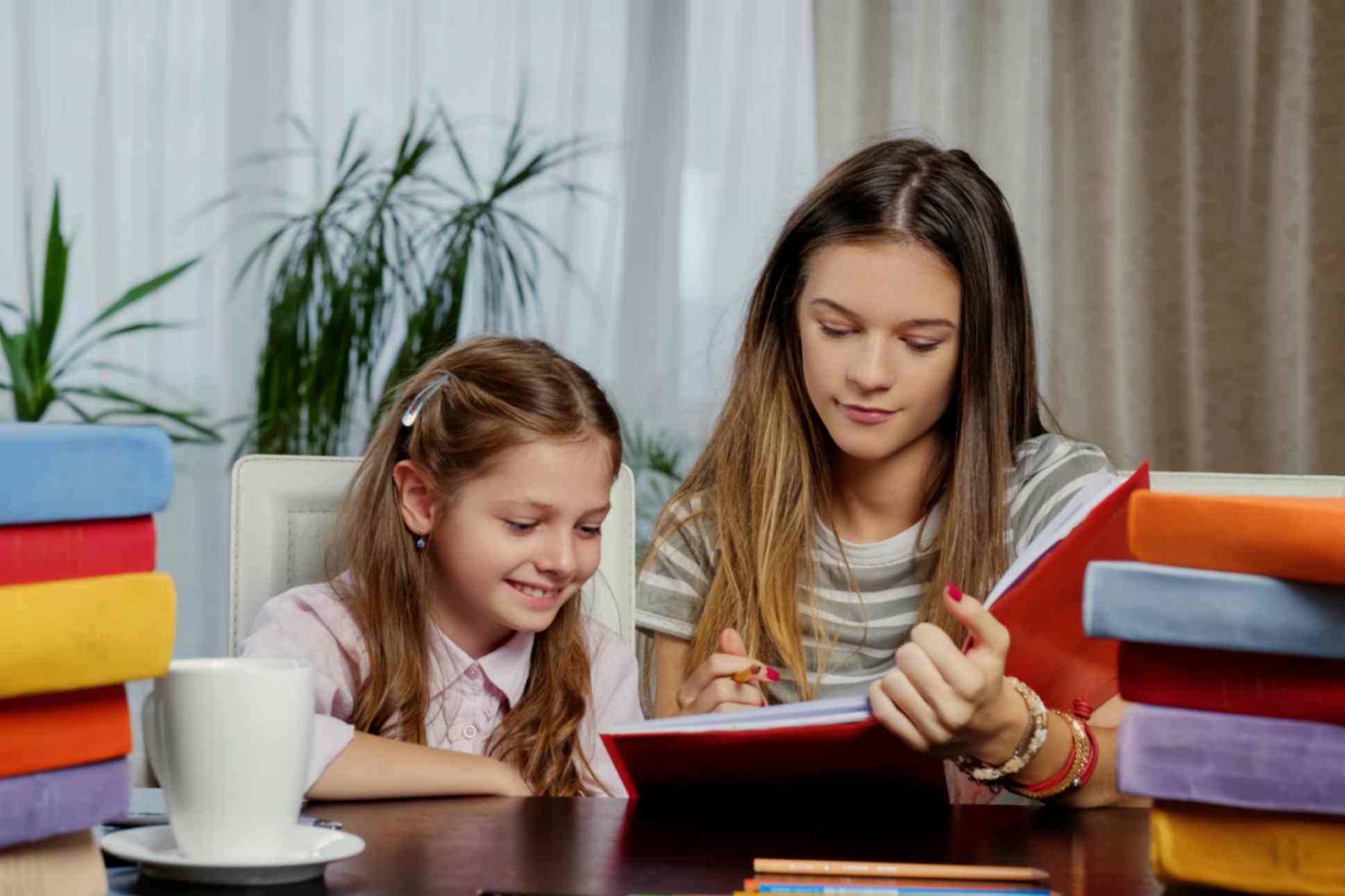 Young Girls Reading Book With Concentration