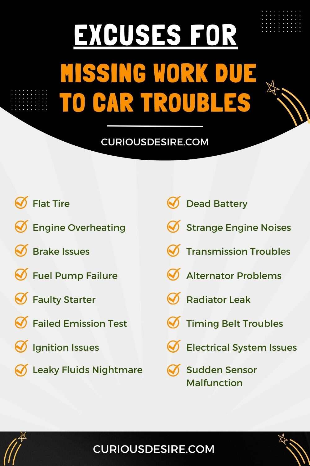 car trouble excuses to miss work Infographic