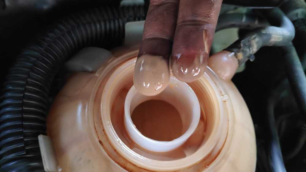 A person's hands checking oil contamination with their two fingers