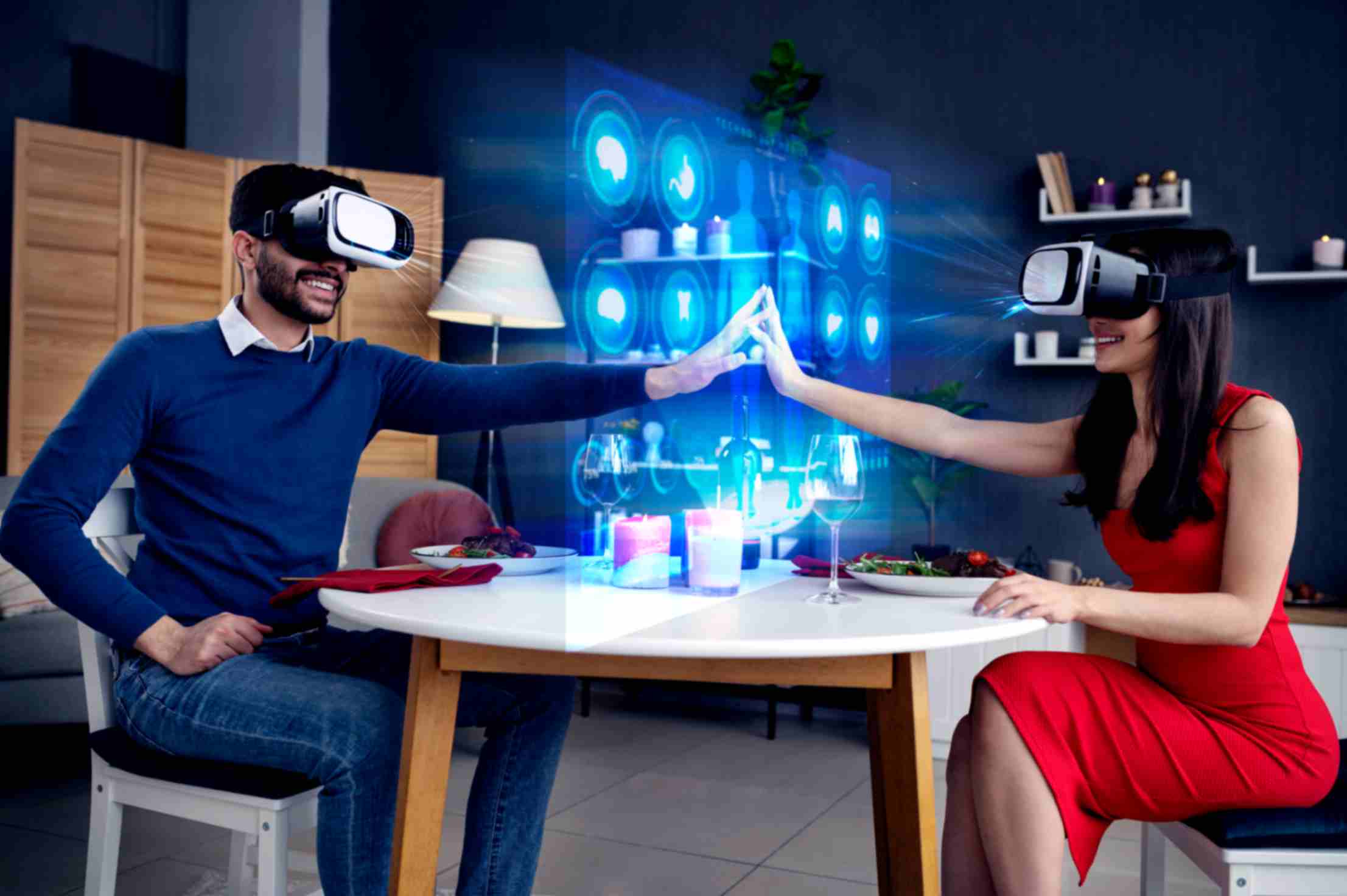 A girl and boy wearing VR headsets - use of AI for entertainment