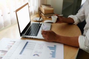 Employee working virtually managing the bookkeeping