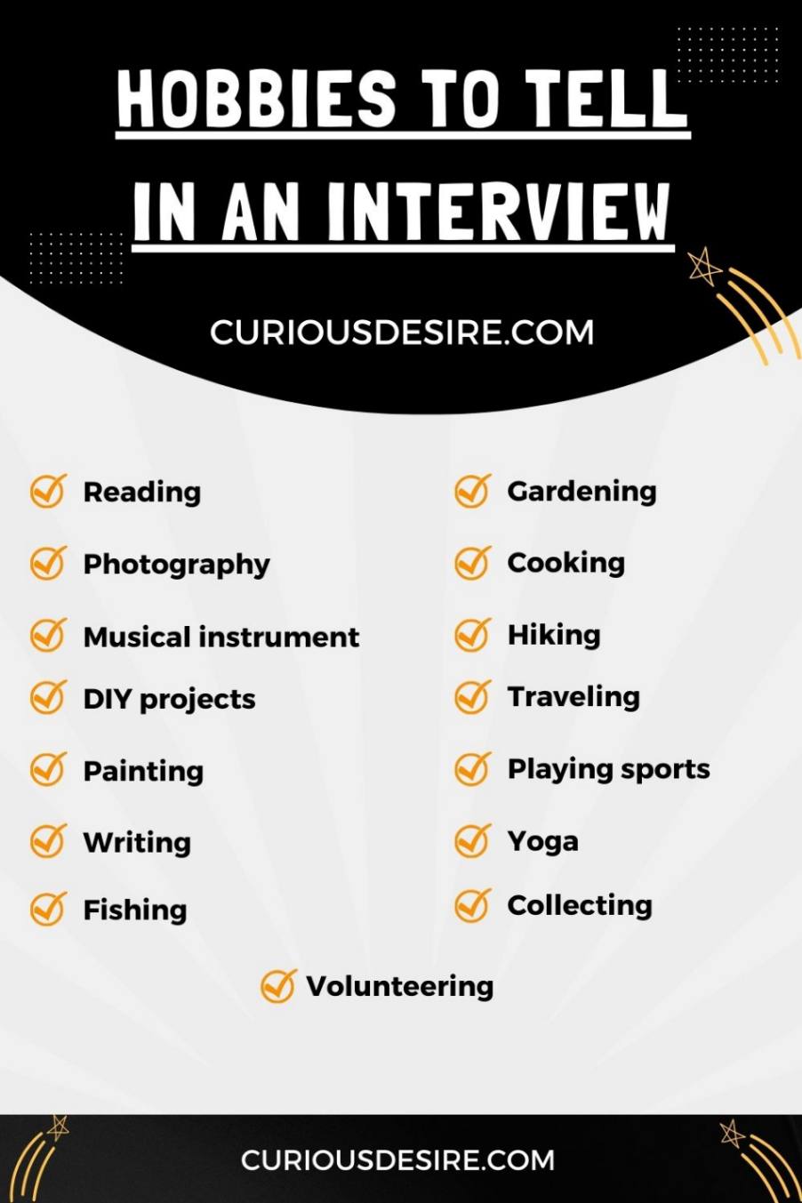 Hobbies to Tell in an Interview infographic 