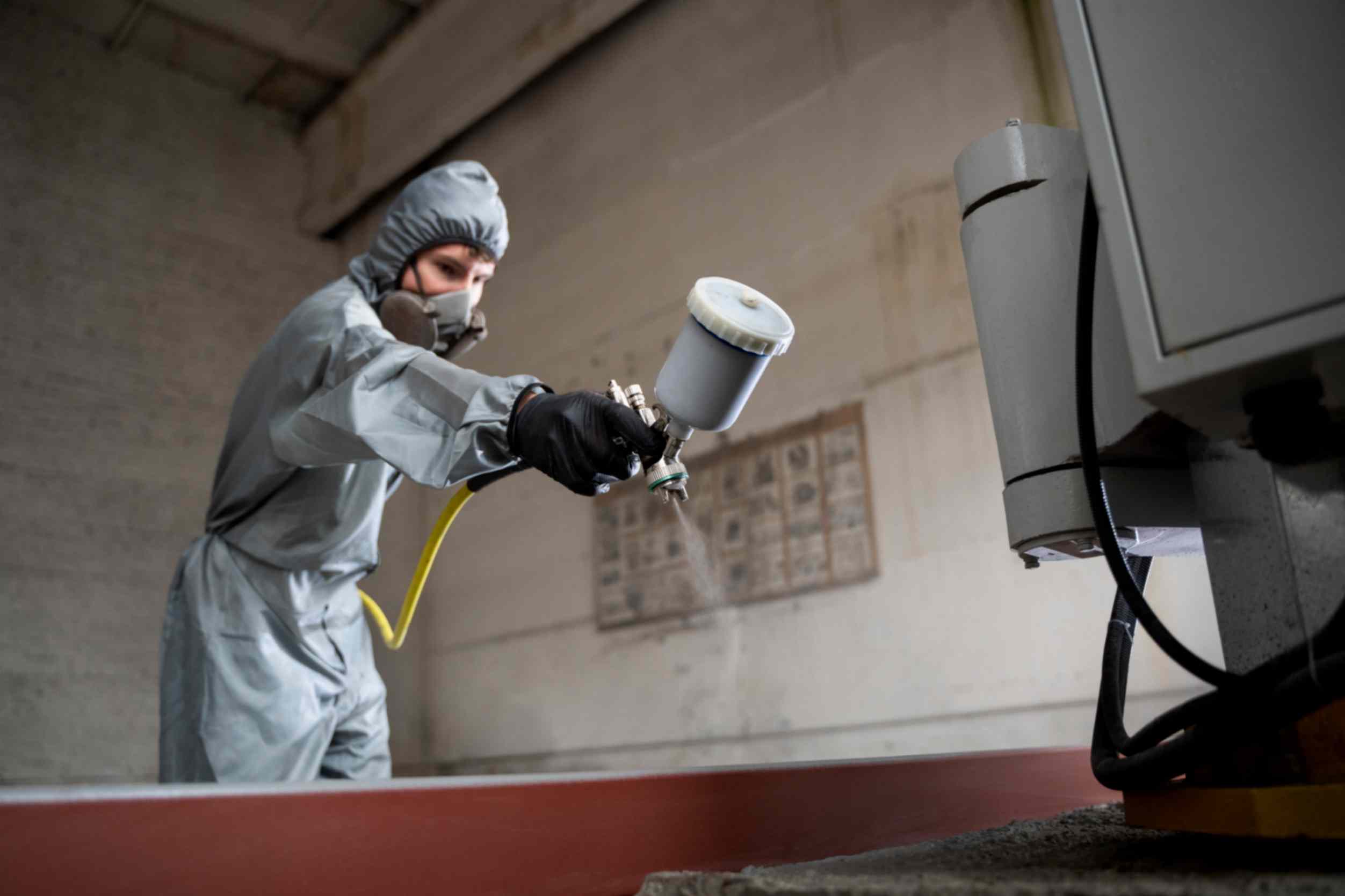 Man Spraying Soda Blast on the Metal
