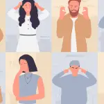 A picture divides into 6 parts showing 6 people depicting 6 ways of non-verbal communication