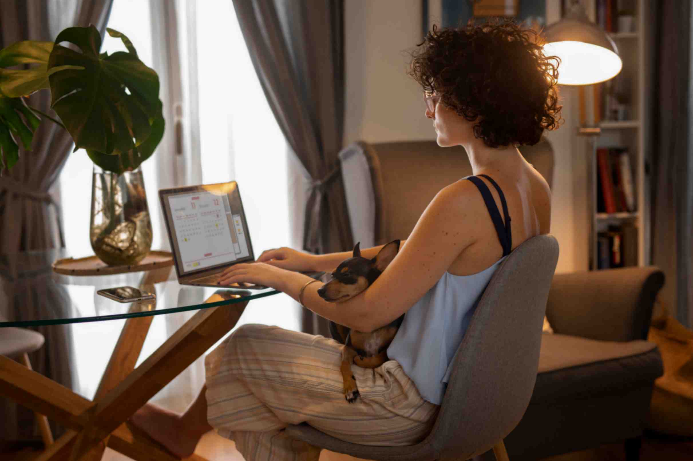 Person Working From Home With Pet