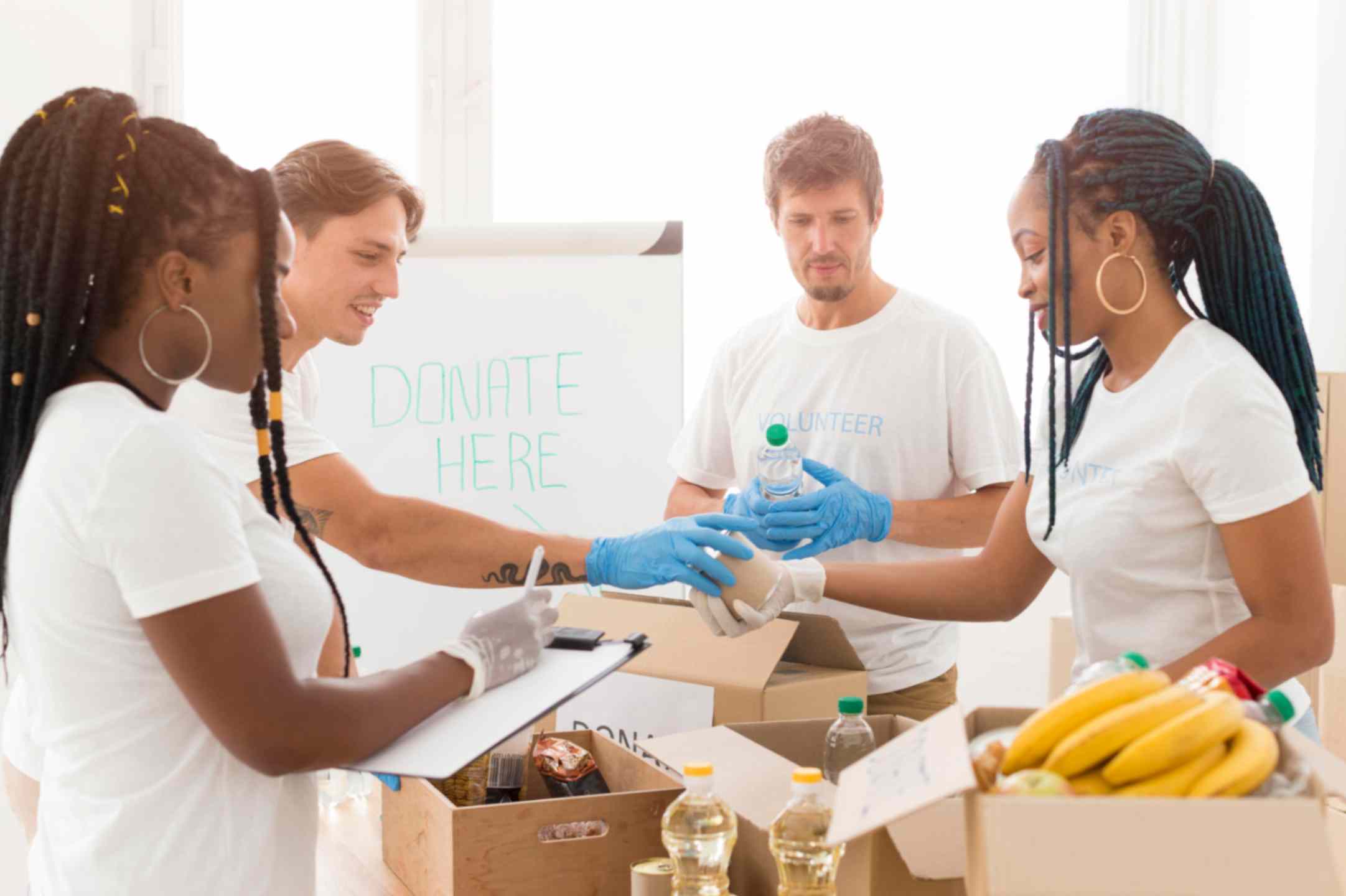 A group of people managing donations - volunteer work