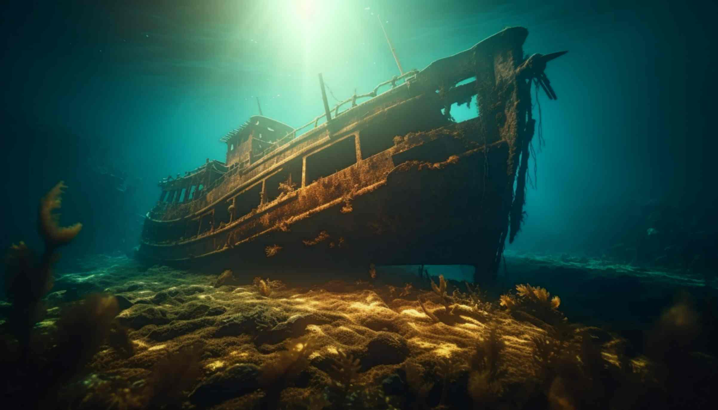 Wreck of a Ship Underwater