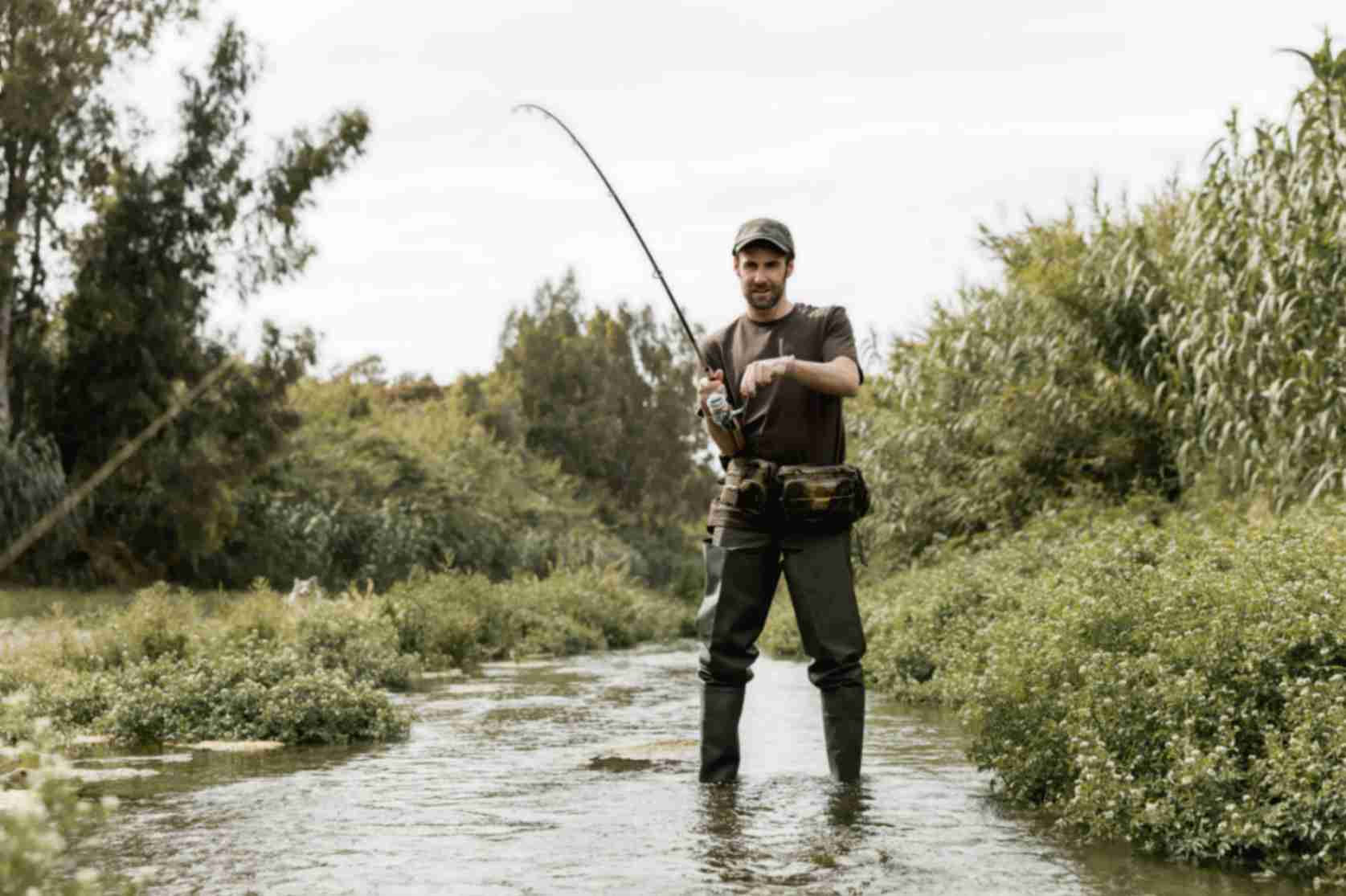Young Man is Fishing